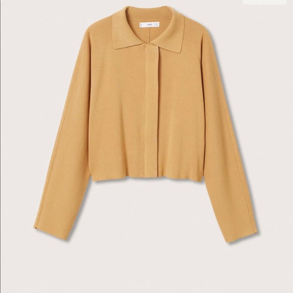 Mango Sweaters - Mango Tan Zip Front Cropped Cardigan